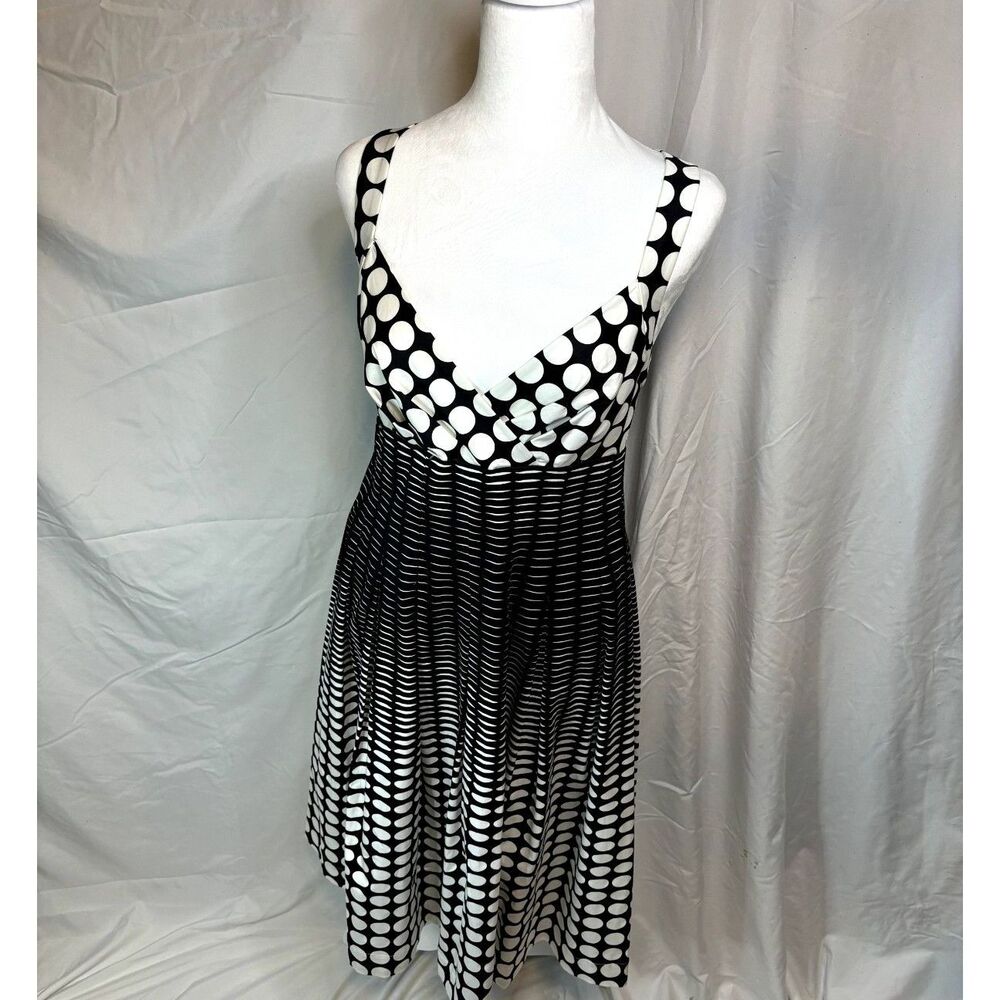 Calvin Klein Polka Dot Fit Flare Sun Dress Black White Women Strap Designer NWOT